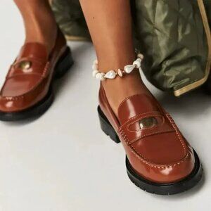 NEW  Free People Liv LEATHER loafers  in brown   3T79